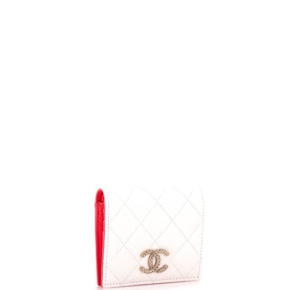 Chanel Textured CC Bifold Wallet Quilted Caviar Compact White - Picture 2 of 6